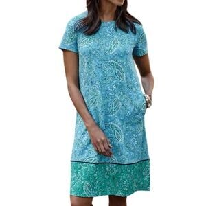 J. JILL WEAREVER COLLECTION Women's XL Popover Shift Dress Blue Green Paisley